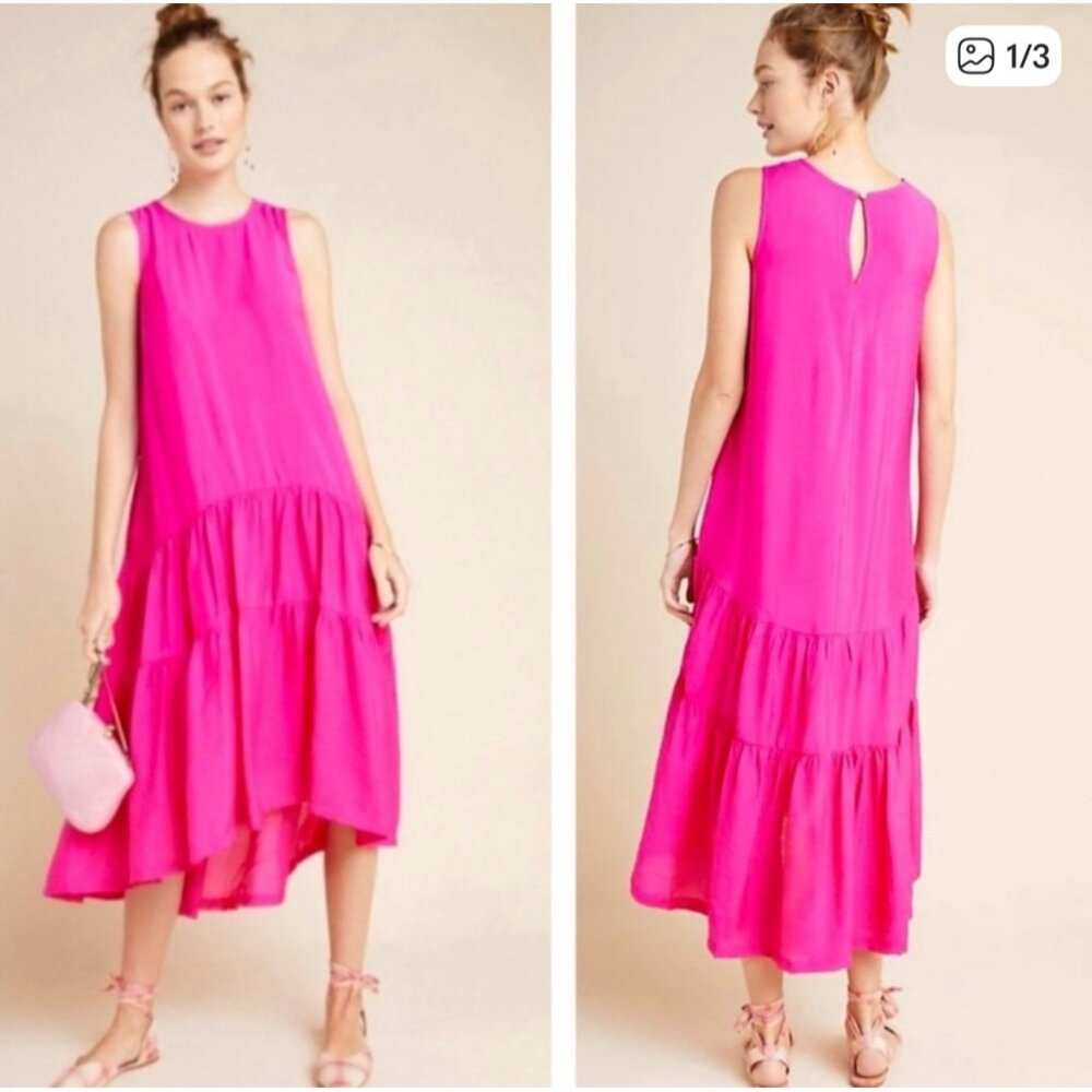 Anthropologie Marlene Tiered Maxi Womens Small Pink Drop Waist Flowy Gypsy Boho